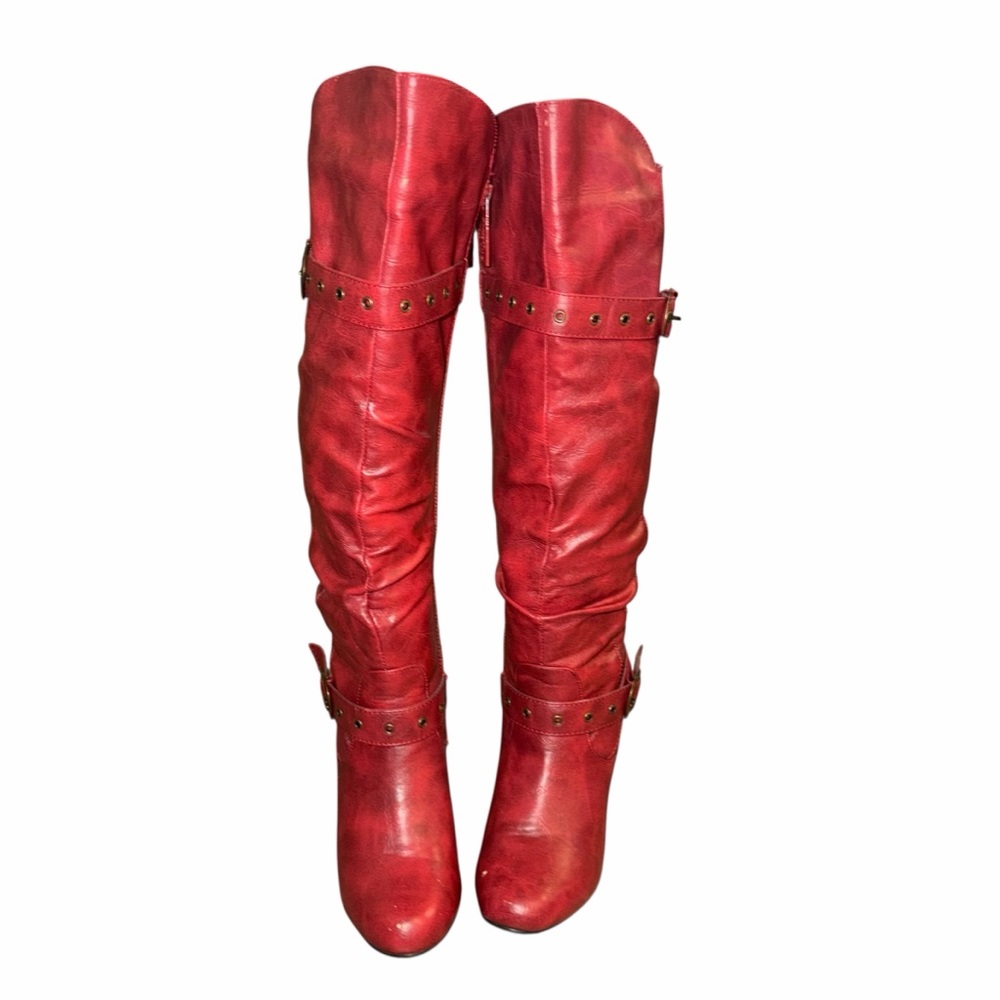 Forever Young ALKA Red Over The Knee Wedge Boots - Size 6 - Picture 4 of 14